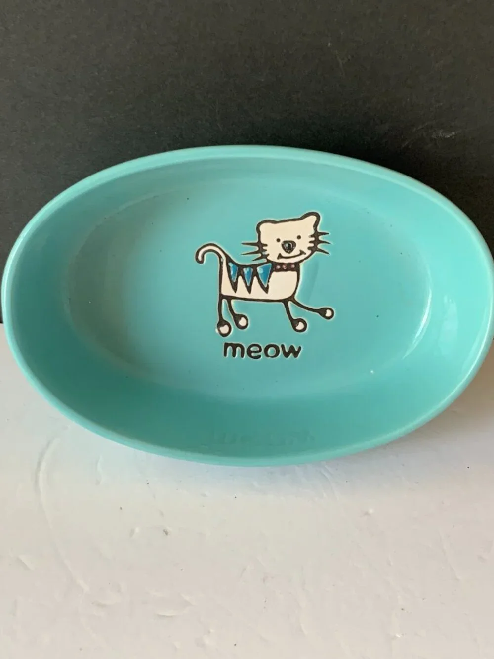 PETRAGEOUS DESIGNS MEOW CAT BLUE BOWL OVAL DISH